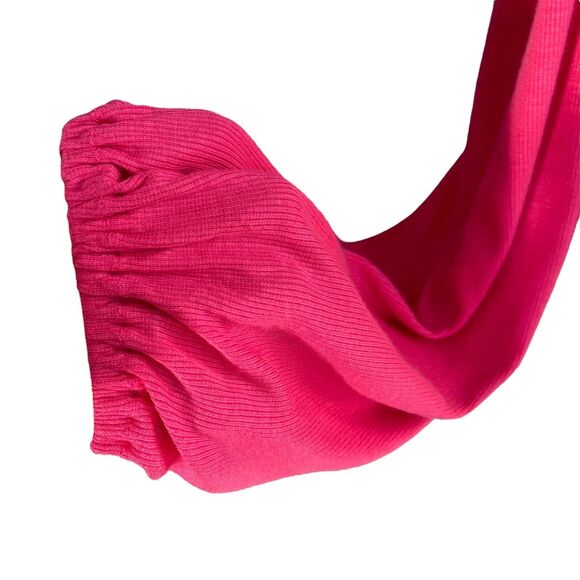 Bar III Large Top Long Balloon Puff Sleeves Sweetheart Neck Ribbed Stretch Pink - Picture 2 of 9